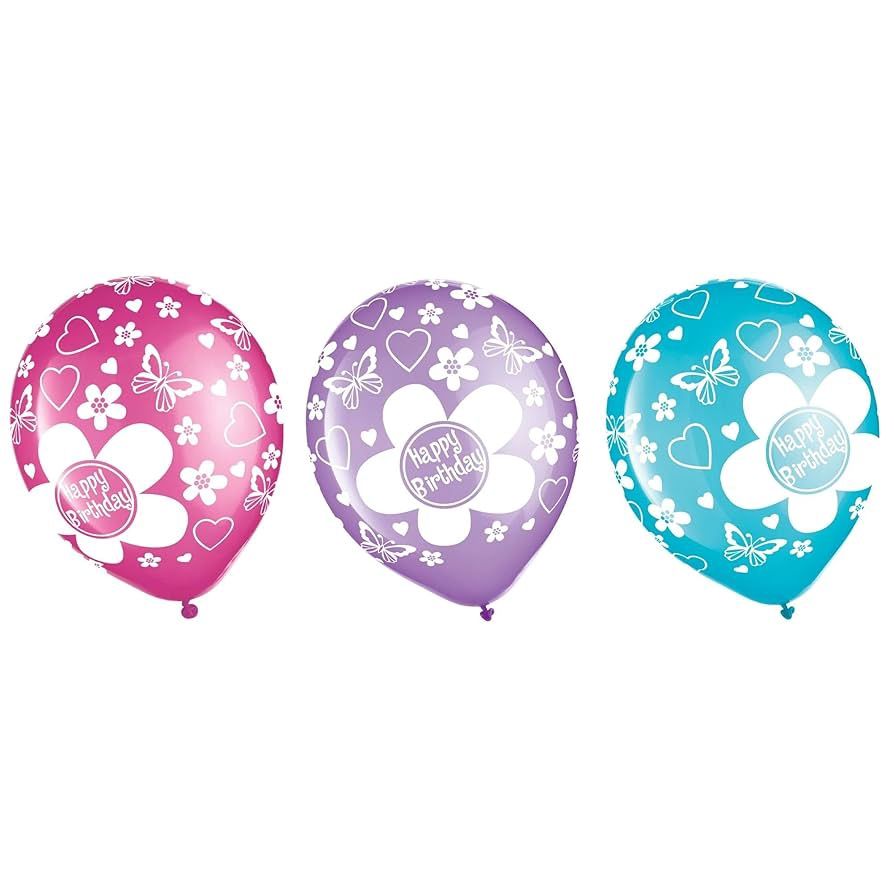 12&quot; HBD Flowers Printed Latex, Color: Purple