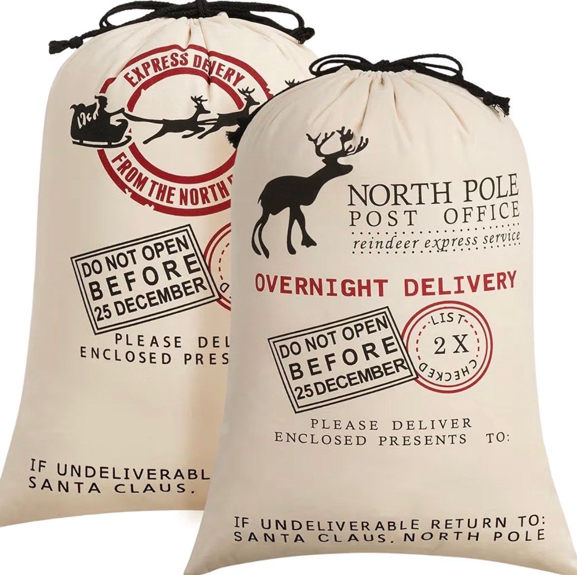 Tan Custom Santa Sacks, Sack Design/Theme: Reindeer