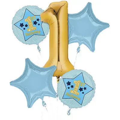 5PC 1st Birthday Blue &amp; Gold Bouquet (238)