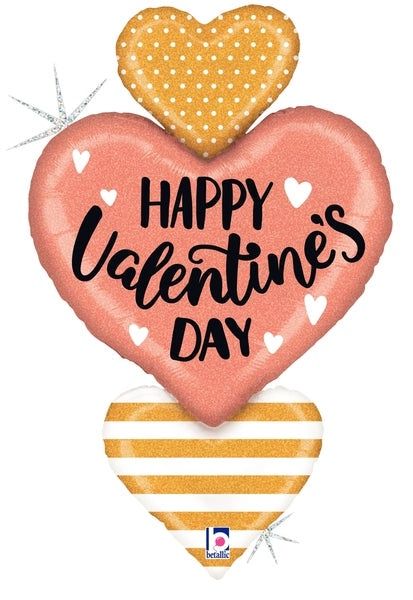 38" Rose Gold Valentine Heart Trio