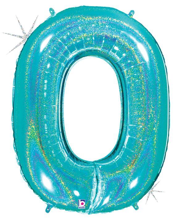 34" Holographic Robin Egg Blue Number Balloons (501-1-9), Number: 0 (501)