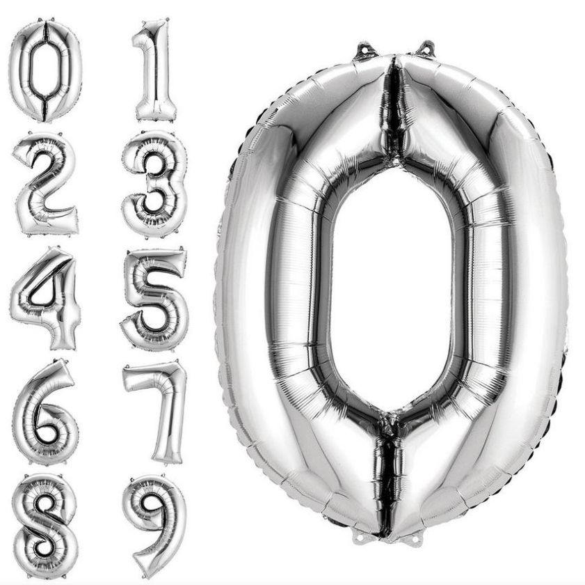 34" Silver Number and Symbols Balloon (515-1-9), Number: 0 (515)