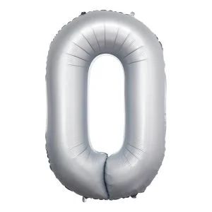 34" Chrome White Number Balloon (524-1-9), Number: 0 (515)