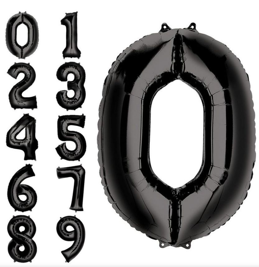 34" Black Number Balloon (521-1-9), Number: 0 (515)