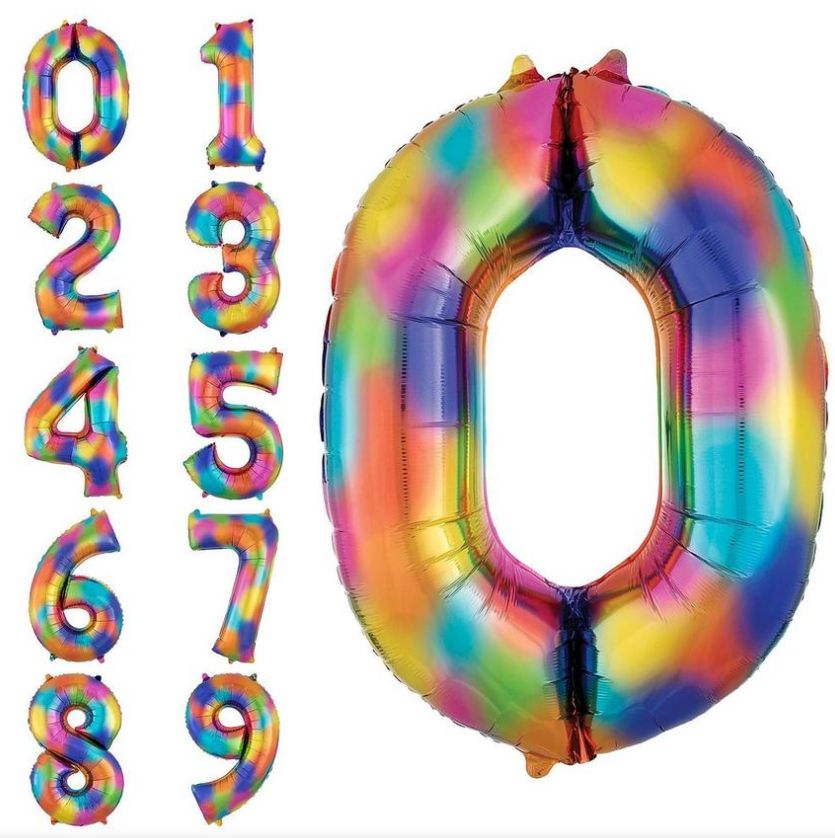 34" Rainbow Number Balloon (329-1-9), Number: 0