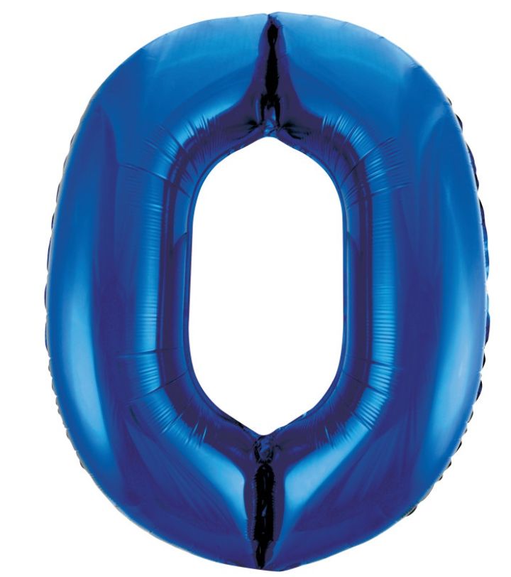 34" Blue Number Balloon (528-1-9), Number: 0