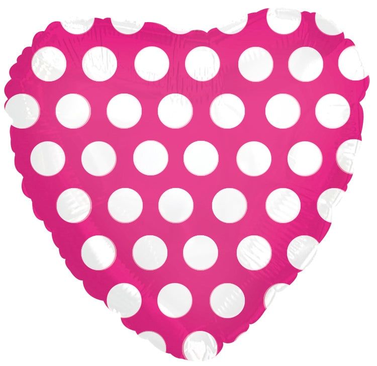 18" Hot Pink Heart w/ White Polka Dots