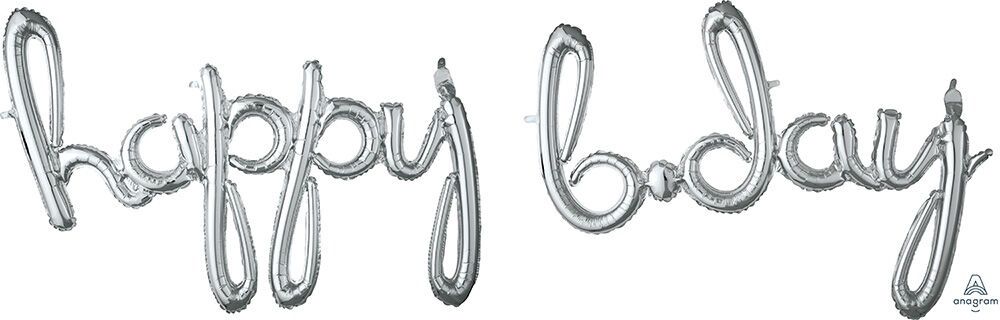 Phrase Happy B-Day Script, Color: Silver