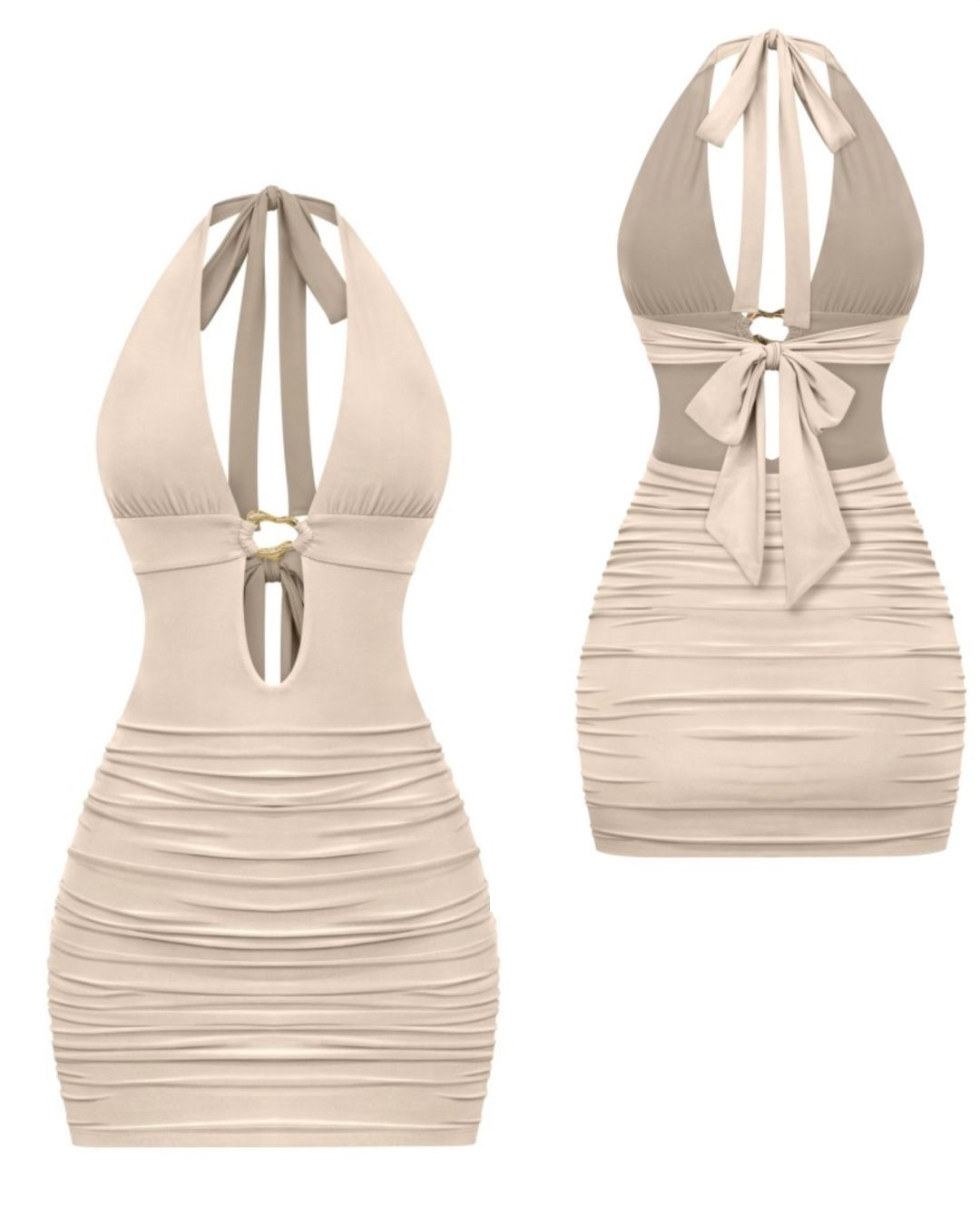 Beige Halter Mini Dress