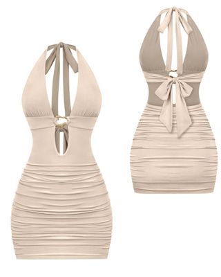Beige Halter Mini Dress