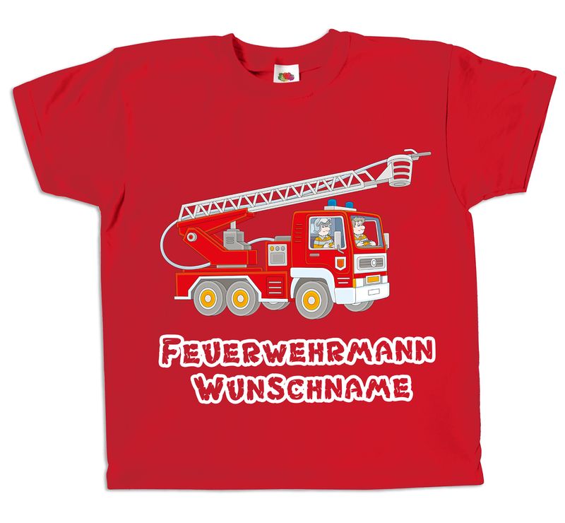 Pixkids Kinder T-Shirt Feuerwehr Feuerwehrmann mit Wunschname personalisierbar