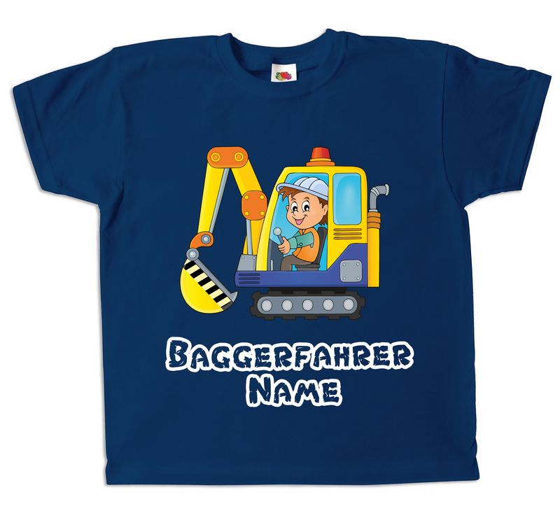 Pixkids Kinder T-Shirt Bagger Baggerfahrer mit Wunschname personalisierbar