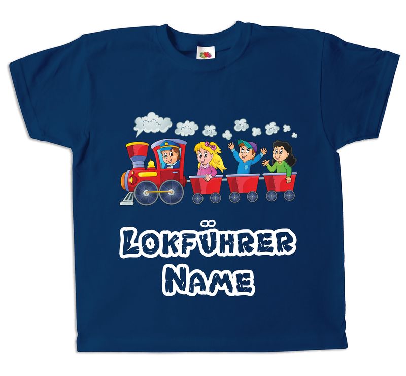Pixkids Kinder T-Shirt Lokführer Zug mit Wunschname personalisierbar