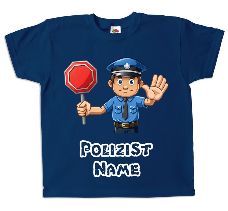 Pixkids Kinder T-Shirt Polizei Polizist navy oder hellblau mit Wunschname personalisierbar