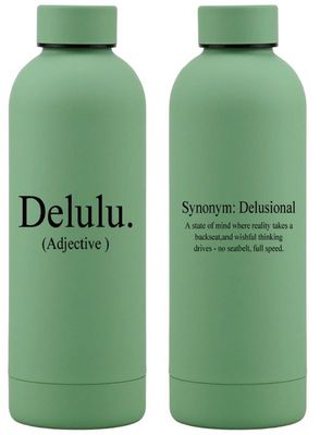 Delulu sage green 500ml insulated bottle