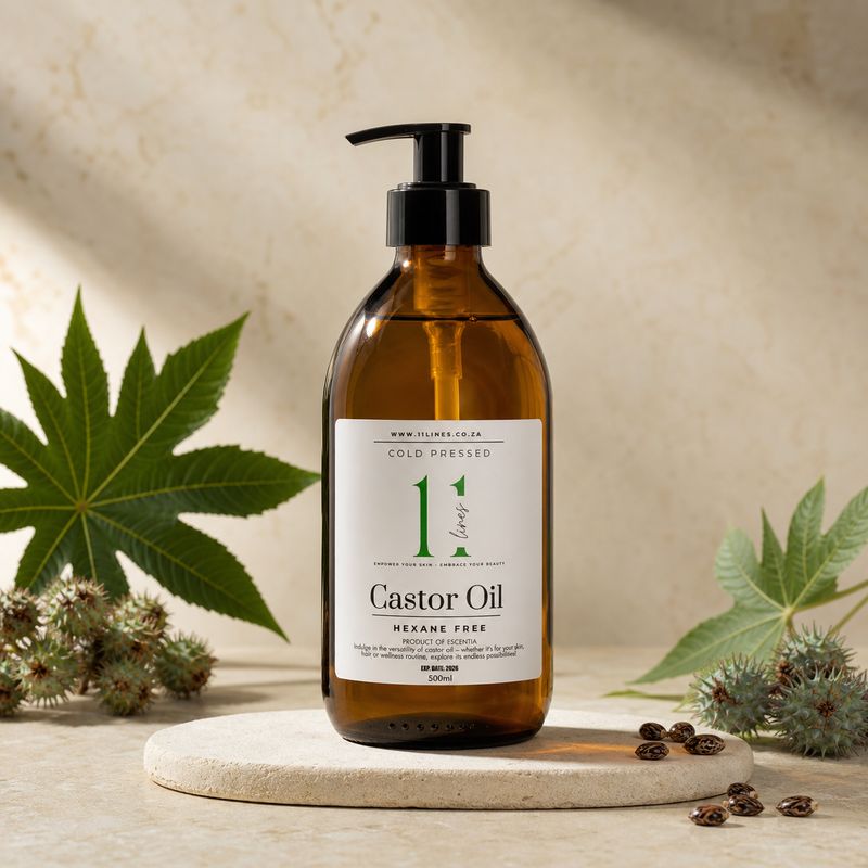 11 Lines 500ml Cold Pressed, Hexane Free Castor Oil (Amber Glass Pump Bottle)