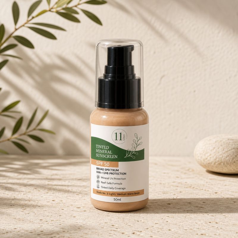 11 Lines Tinted Mineral Sunscreen SPF 50 (50ml) Shade No. 3: Light / Medium Warm Beige
