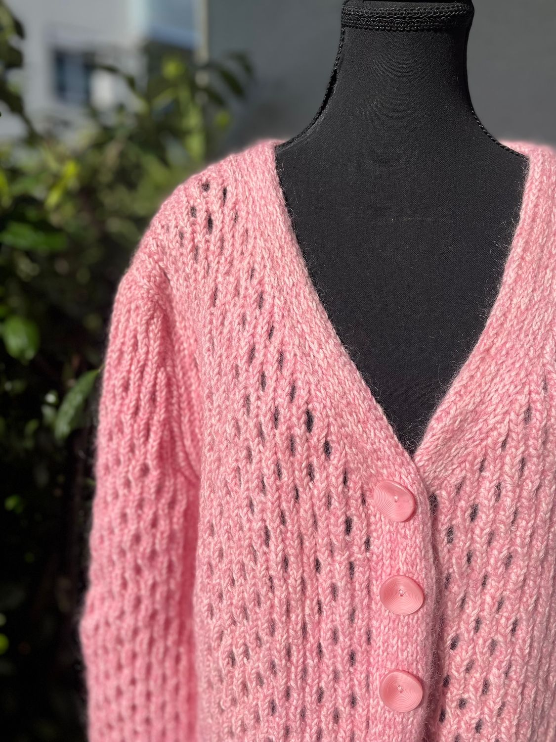 Hand crocheted cardigan, kid mohair/silk+lambswool mix, size L