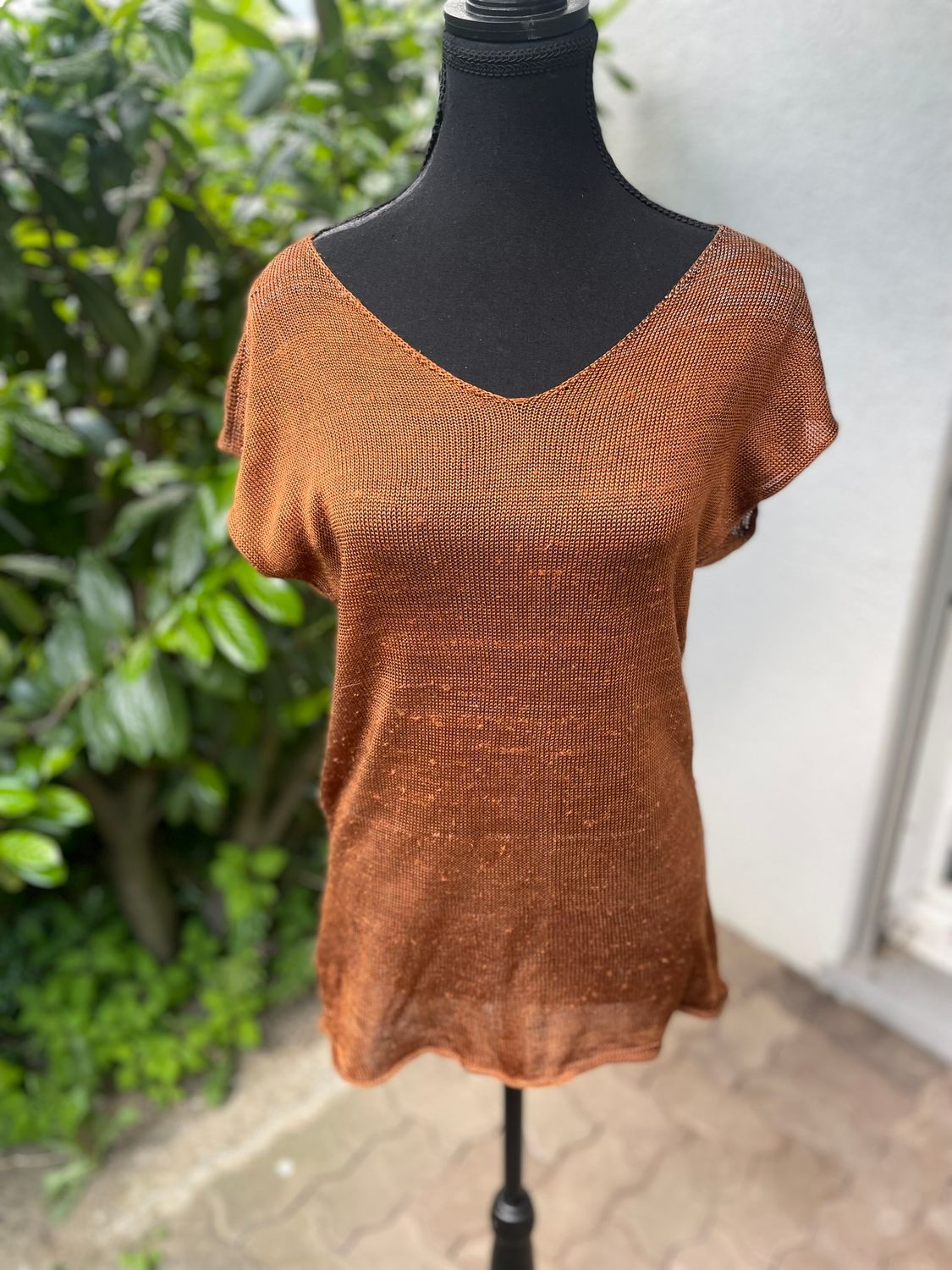 T-shirt, Copper brown, 100% wild silk Shantung, size M