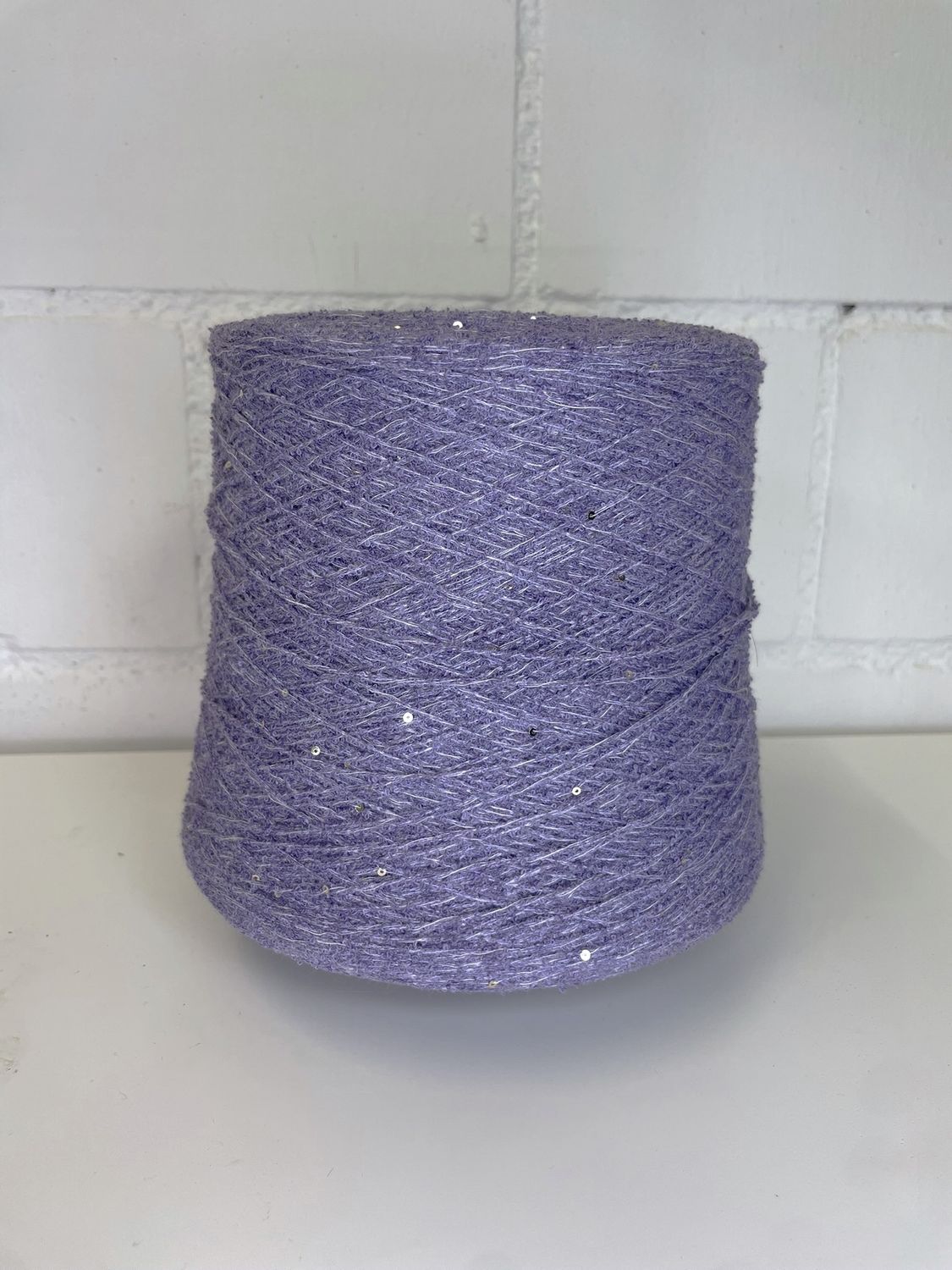 BOUCLE COTTON 440m/100gr, 75% cotton 25% nylon+ 2mm silver sequins purple with sequins