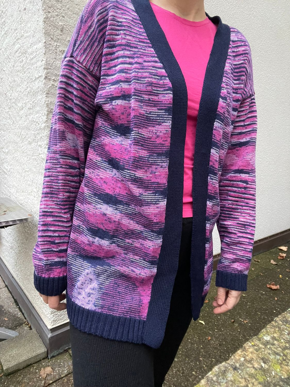 Cardigan navy/pink, 100% merino (Missoni coloring), size one(S/M/L)