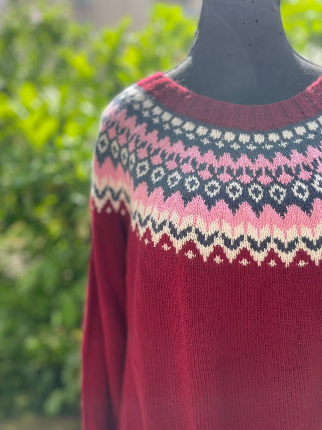 LOPI Sweater , 100% TD CASHMIR, Bordo/dark gray/pink/white, Size Ladies L