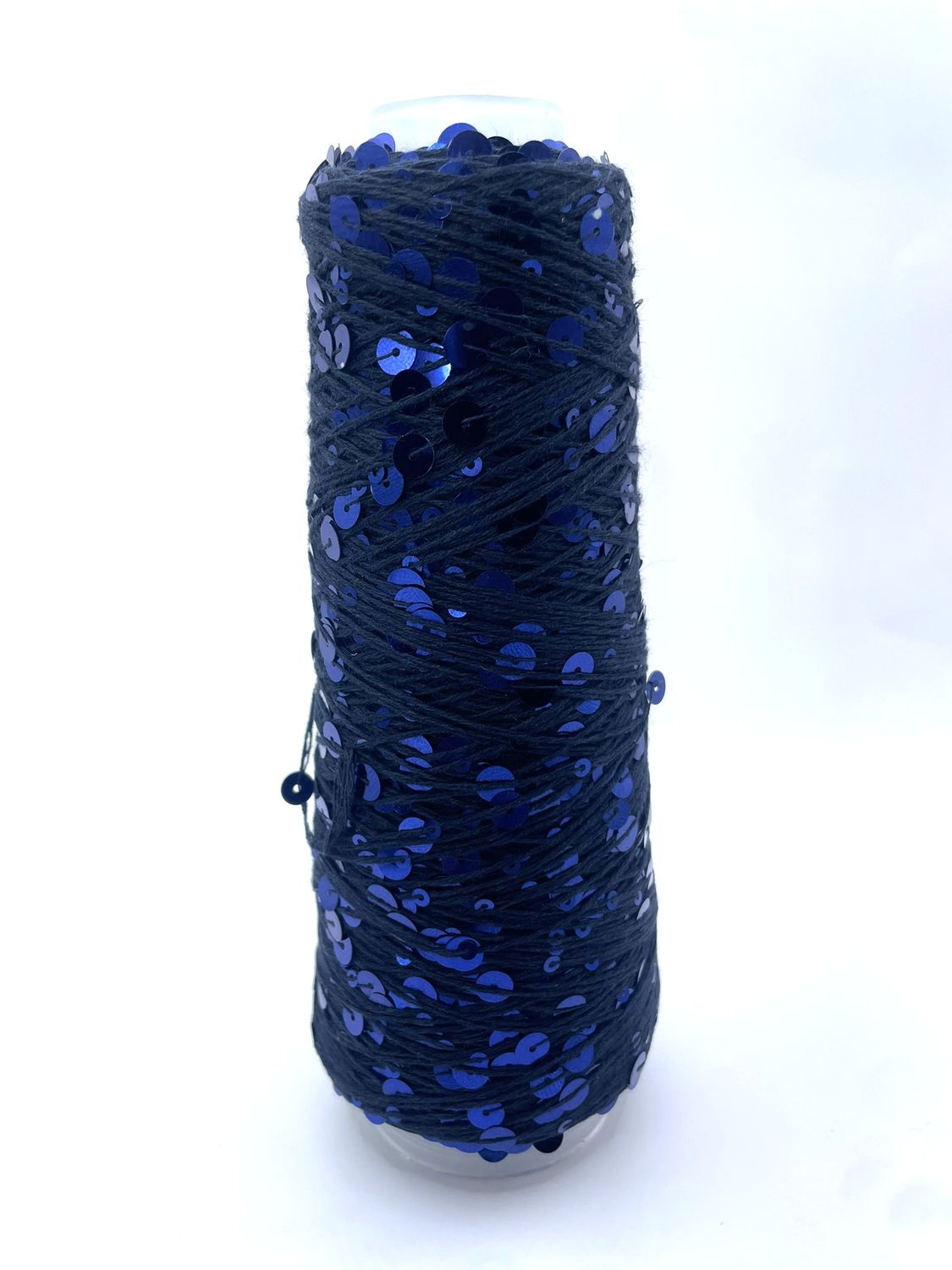 SEQUIN COTTON (3+6 mm sequins), 300 m/100 g, 100% COTTON, NAVY + BLUE SEQUINS, COLOR - AJ005, 100 g