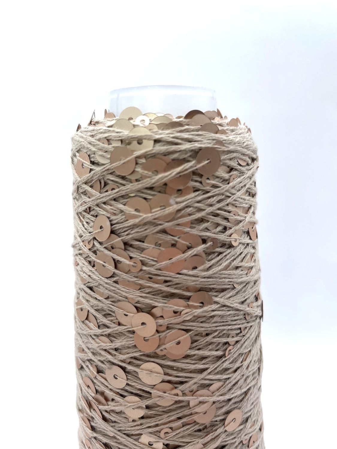 SEQUIN COTTON (3+6 mm sequins), 300 m/100 g, 100% COTTON, BEIGE + MATTA BEIGE SEQUINS, COLOR: AJ052, 100 g