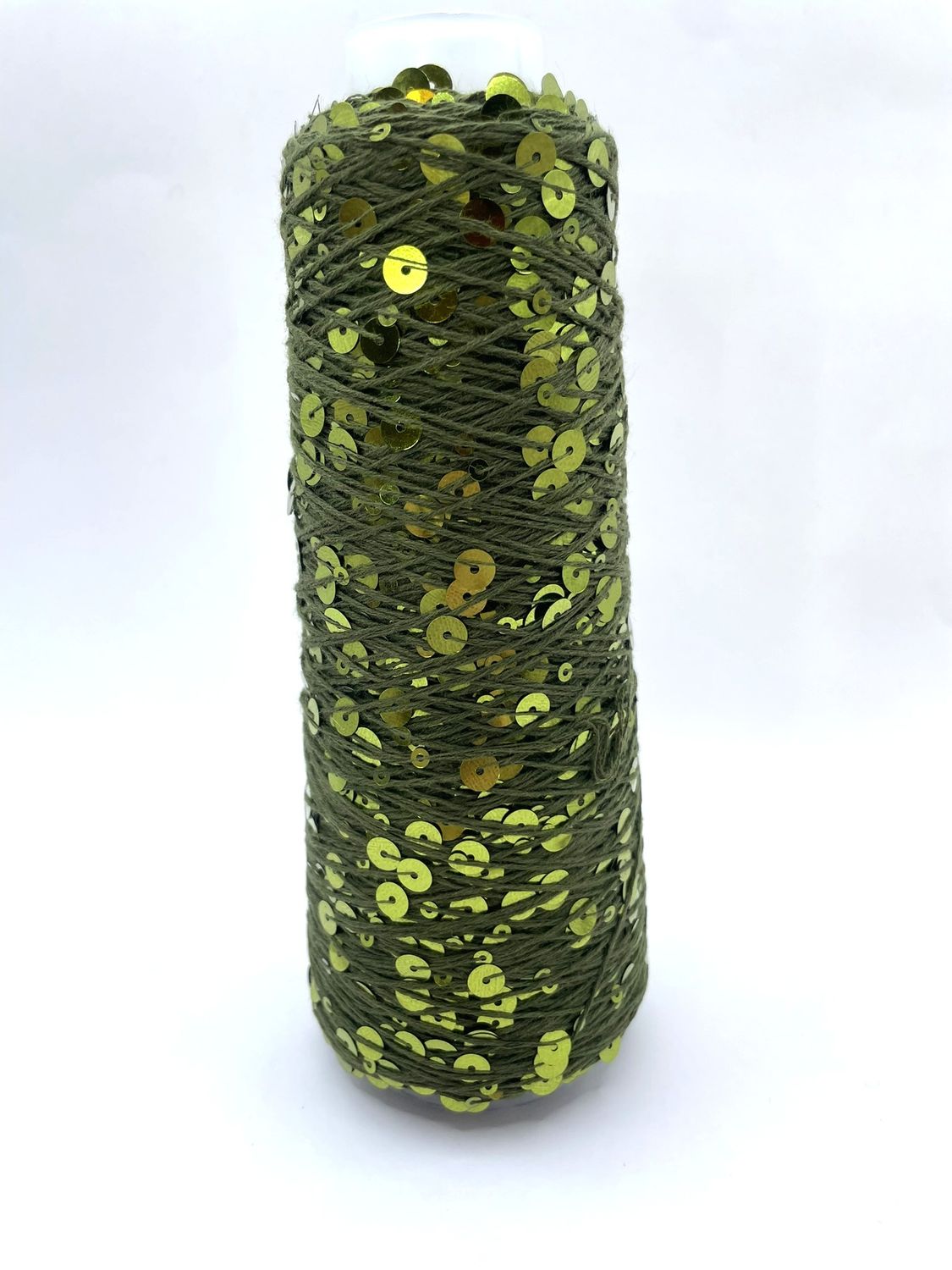 SEQUIN COTTON (3+6 mm sequins), 300 m/100 g, 100% COTTON, GREEN+ GREEN SEQUINS, COLOR: AJ127, 100 g
