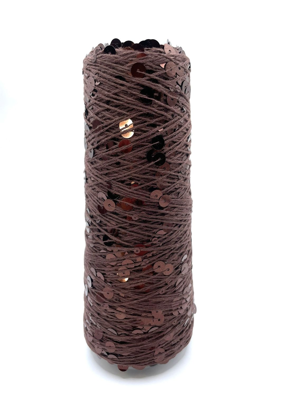 SEQUIN COTTON (3+6 mm sequins), 300 m/100 g, 100% COTTON, CHOCOLATE BROWN + BROWN SEQUINS, COLOR: AJ029, 100 g