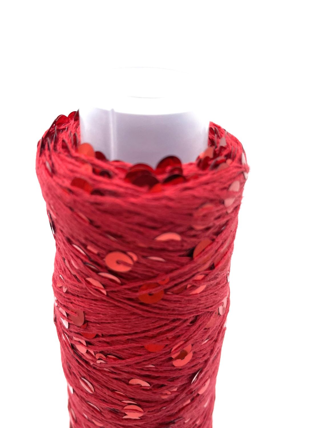SEQUIN COTTON (3+6 mm sequins), 300 m/100 g, 100% COTTON, RED + RED SEQUINS, COLOR AJ082, 100 g