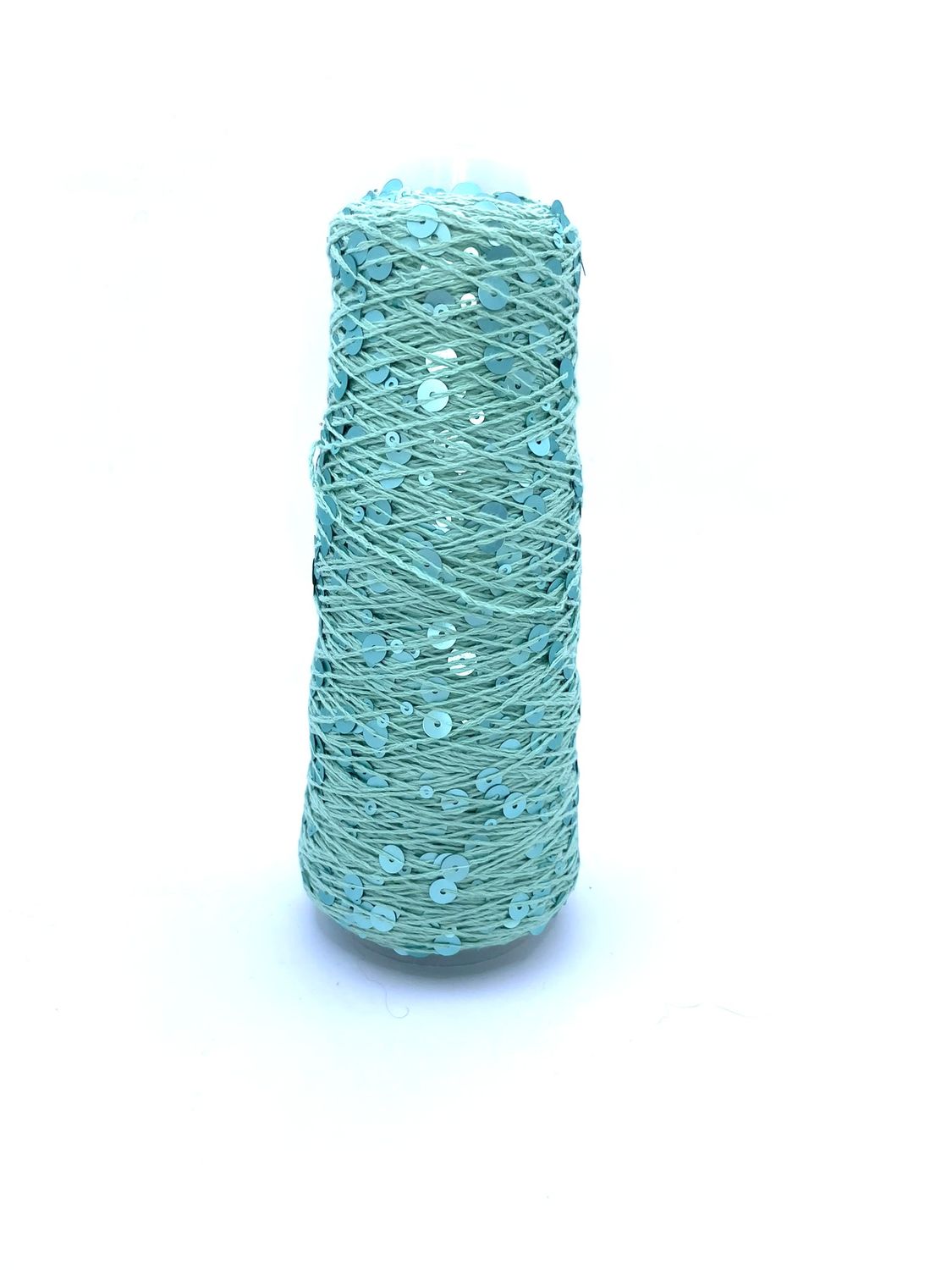SEQUIN COTTON (3+6 mm sequins), 300 m/100 g, 100% COTTON, MINT GREEN + MATTE MINT GREEN SEQUINS, COLOR – AJ151, 100 g