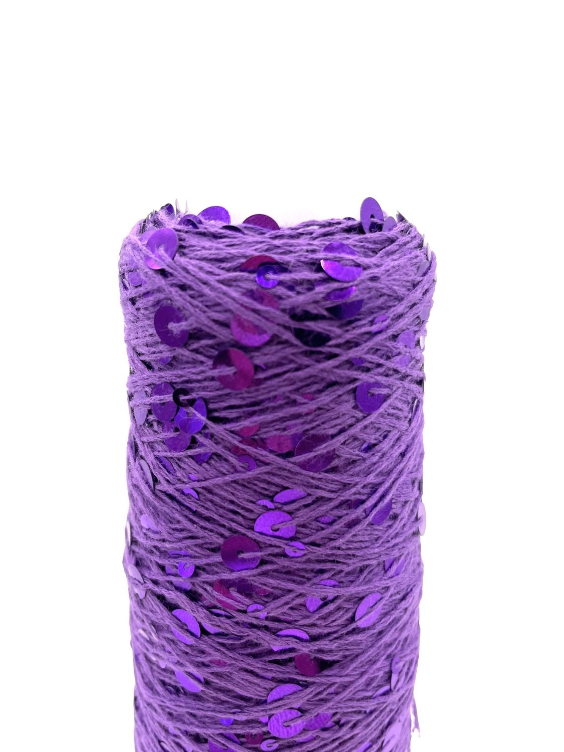 SEQUIN COTTON (3+6 mm sequins), 300 m/100 g, 100% COTTON, PURPLE + PURPLE SEQUINS, COLOR — AJ027, 100 g
