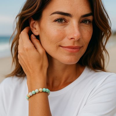 BRACCIALE AMAZZONITE MULTI PERLE  SATINATE
