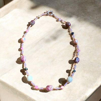COLLANA  PIETRE DI TORMALINA E PERLE