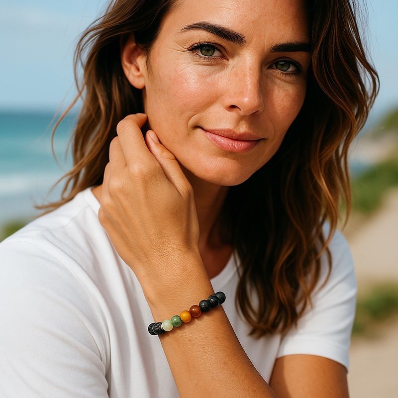 BRACCIALE PIETRA LAVICA E PIETRE DEI 7 CHAKRAS