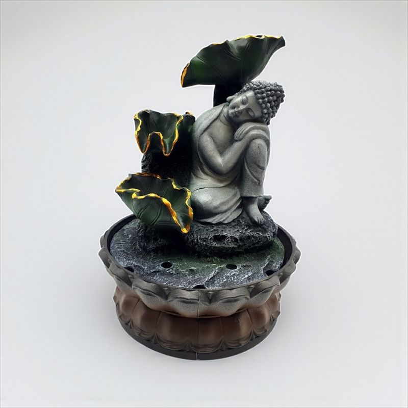 FONTANA IN RESINA BUDDHA SDRAIATO SUL GINOCCHIO &amp; CASCATA 28 CM