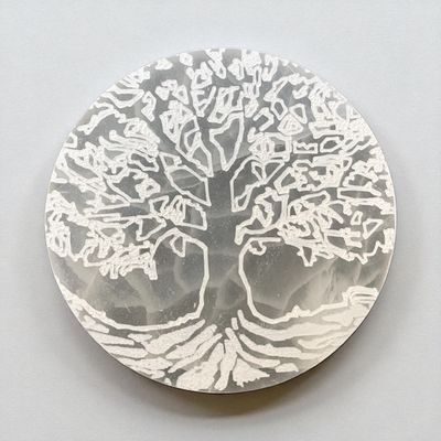 DISCO IN SELENITE INCISO ALBERO  DELLA VITA