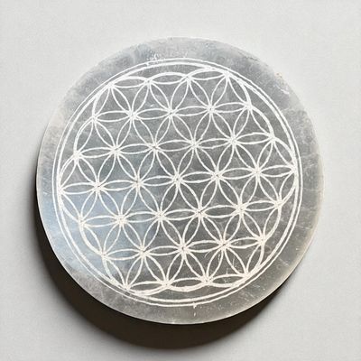 DISCO IN SELENITE INCISO FIORE DELLA VITA