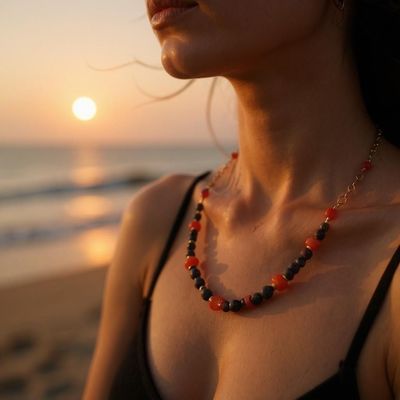 COLLANA PIETRA LAVICA  E CORALLO