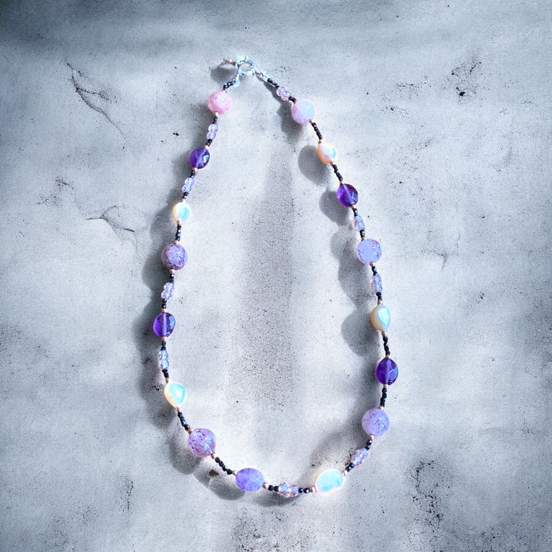 COLLANA PIETRE DI AMETISTA E PERLE COLLANA PIETRE DI AMETISTA E PERLE