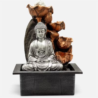 FONTANA  BUDDHA ARGENTATO E SFERA