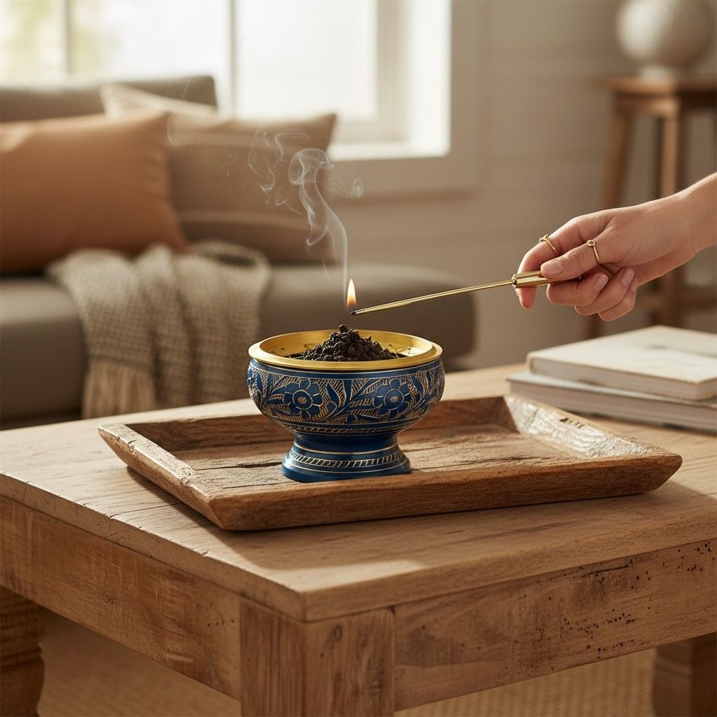 ​BRUCIA INCENSI PER CARBONCINI  IN OTTONE  BLU