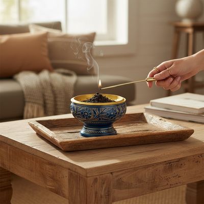 ​BRUCIA INCENSI PER CARBONCINI  IN OTTONE  BLU