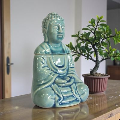 BRUCIATORE PER ESSENZE BUDDHA SEDUTO BLU 2 PEZZI