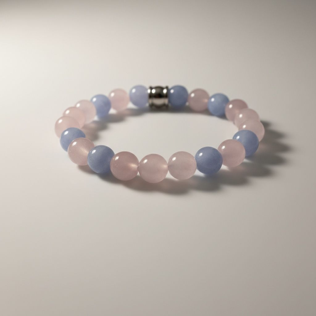 BRACCIALETTO QUARZO ROSA E CALCEDONIO