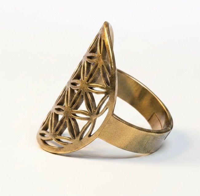 ANELLO GEOMETRIA SACRA FIORE DELLA VITA  COLOR ORO