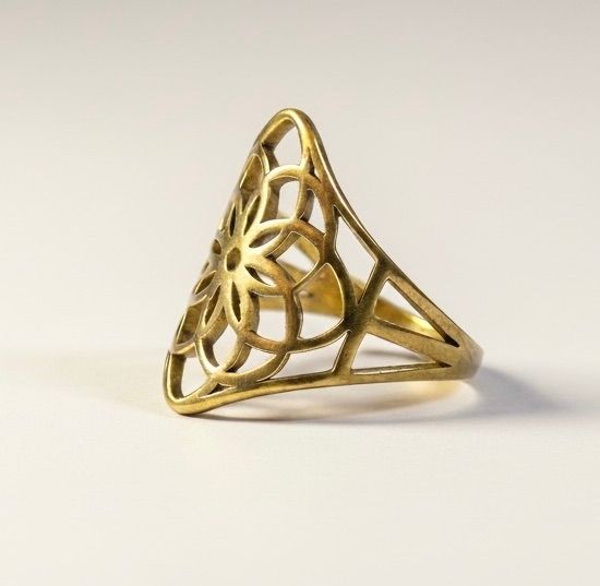 ANELLO GEOMETRIA SACRA FIORE DI LOTO COLOR ORO