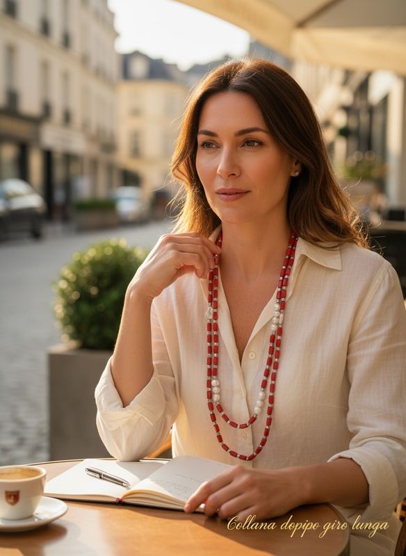 COLLANA CHARLESTON EMATITE IN CUBI CRISTALLI ROSSI IRIDESCENTI PERLE DI FIUME COLLANA CHARLESTON EMATITE IN CUBI CRISTALLI ROSSI IRIDESCENTI PERLE DI FIUME