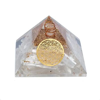 ORGONITE PIRAMIDE SELENITE FIORE DELLA VITA